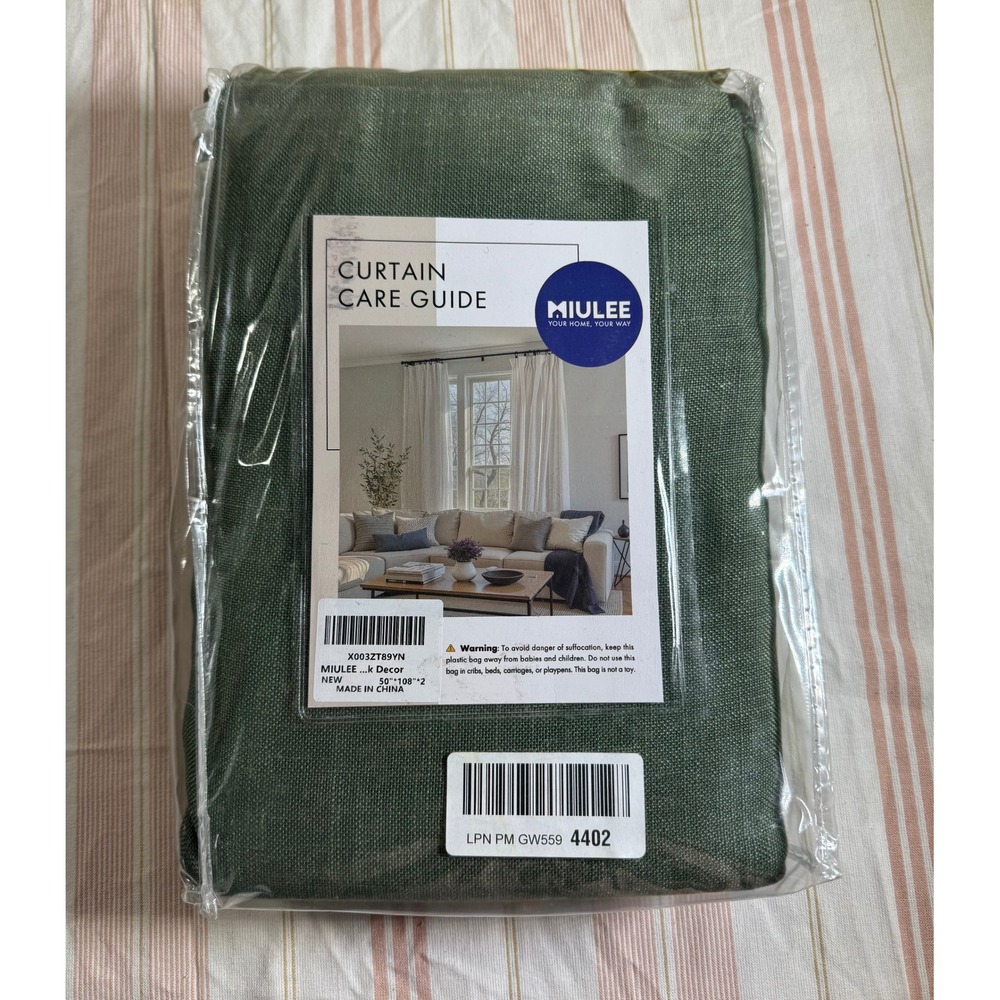 MIULEE Sage Green Linen Textured Curtain Panels 50x108 Set of 2 NEW